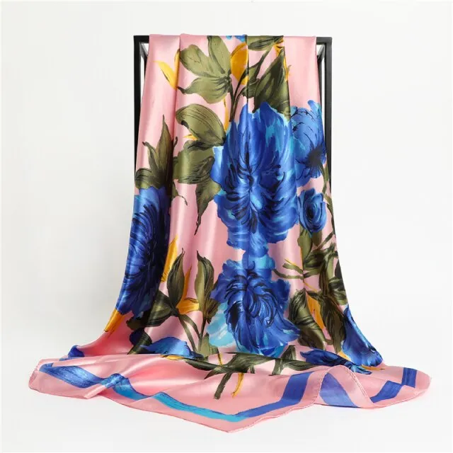 Premium Flower Silk Square Scarf