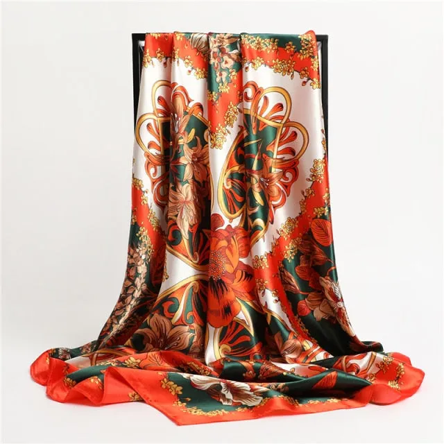 Premium Flower Silk Square Scarf