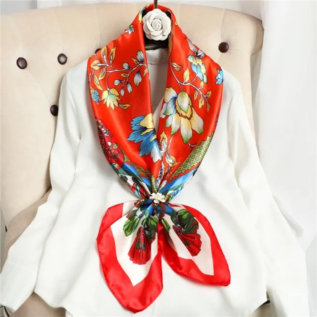 Premium Flower Silk Square Scarf