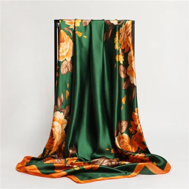 Premium Flower Silk Square Scarf