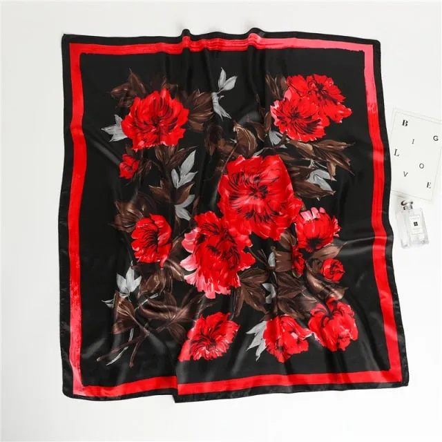 Premium Flower Silk Square Scarf