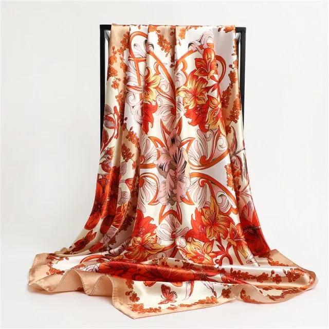 Premium Flower Silk Square Scarf