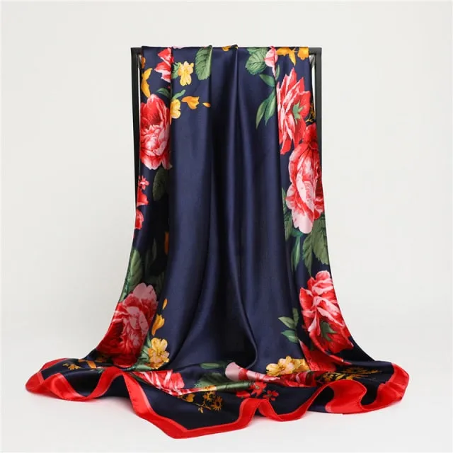 Premium Flower Silk Square Scarf