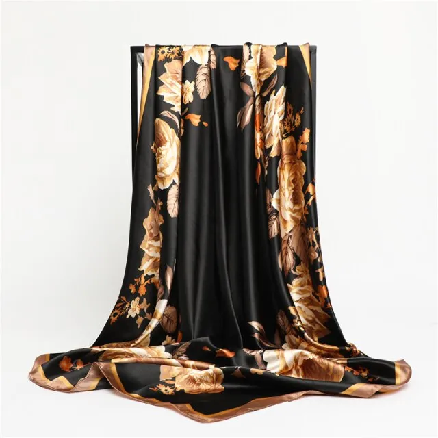 Premium Flower Silk Square Scarf