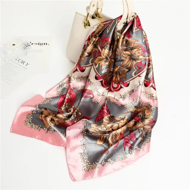 Premium Flower Silk Square Scarf