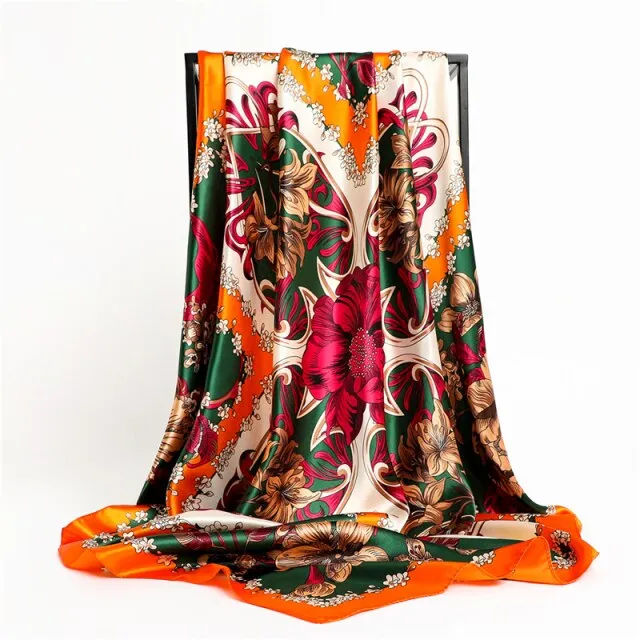 Premium Flower Silk Square Scarf