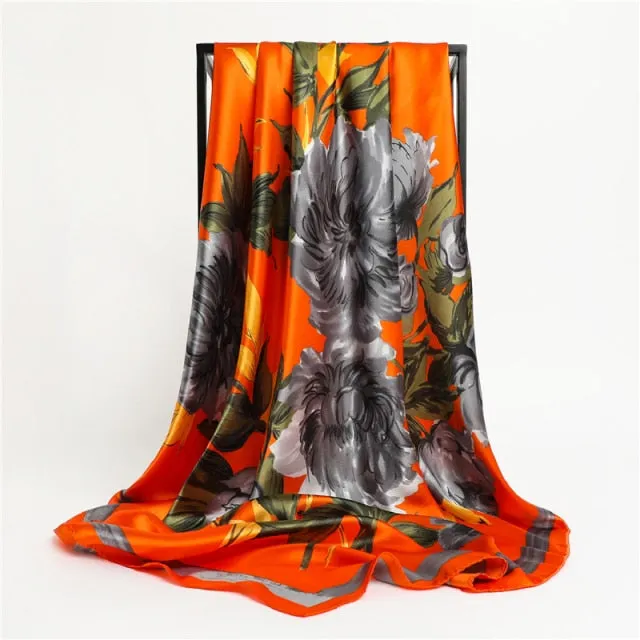 Premium Flower Silk Square Scarf