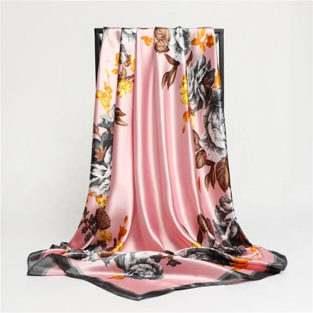 Premium Flower Silk Square Scarf