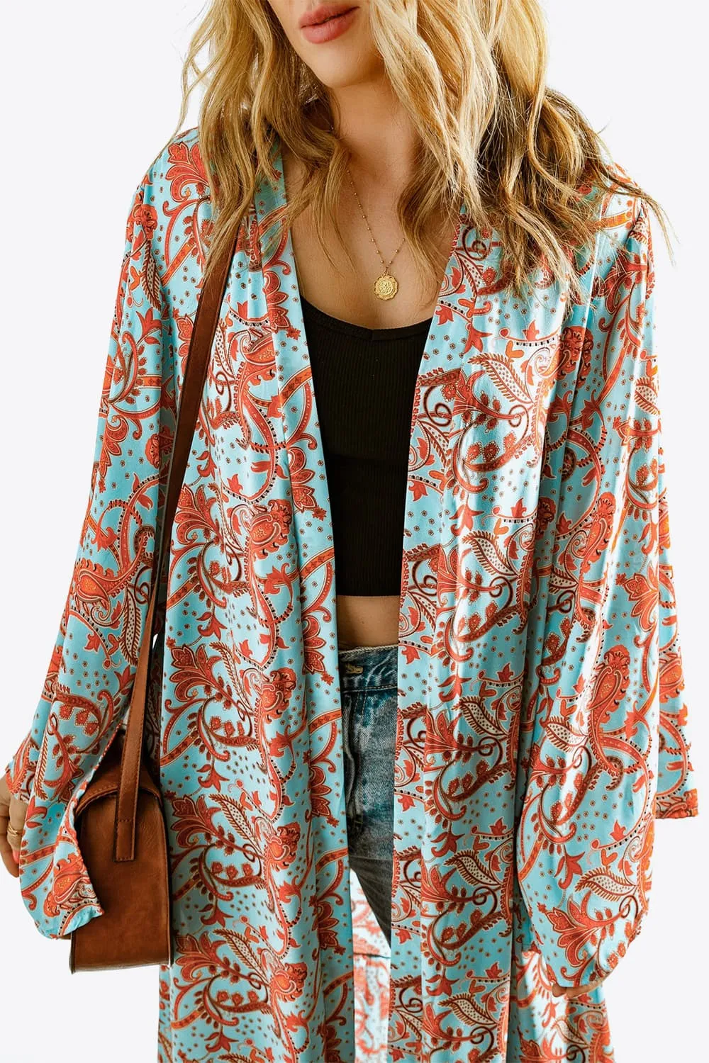 Printed Open Front Duster Cardigan