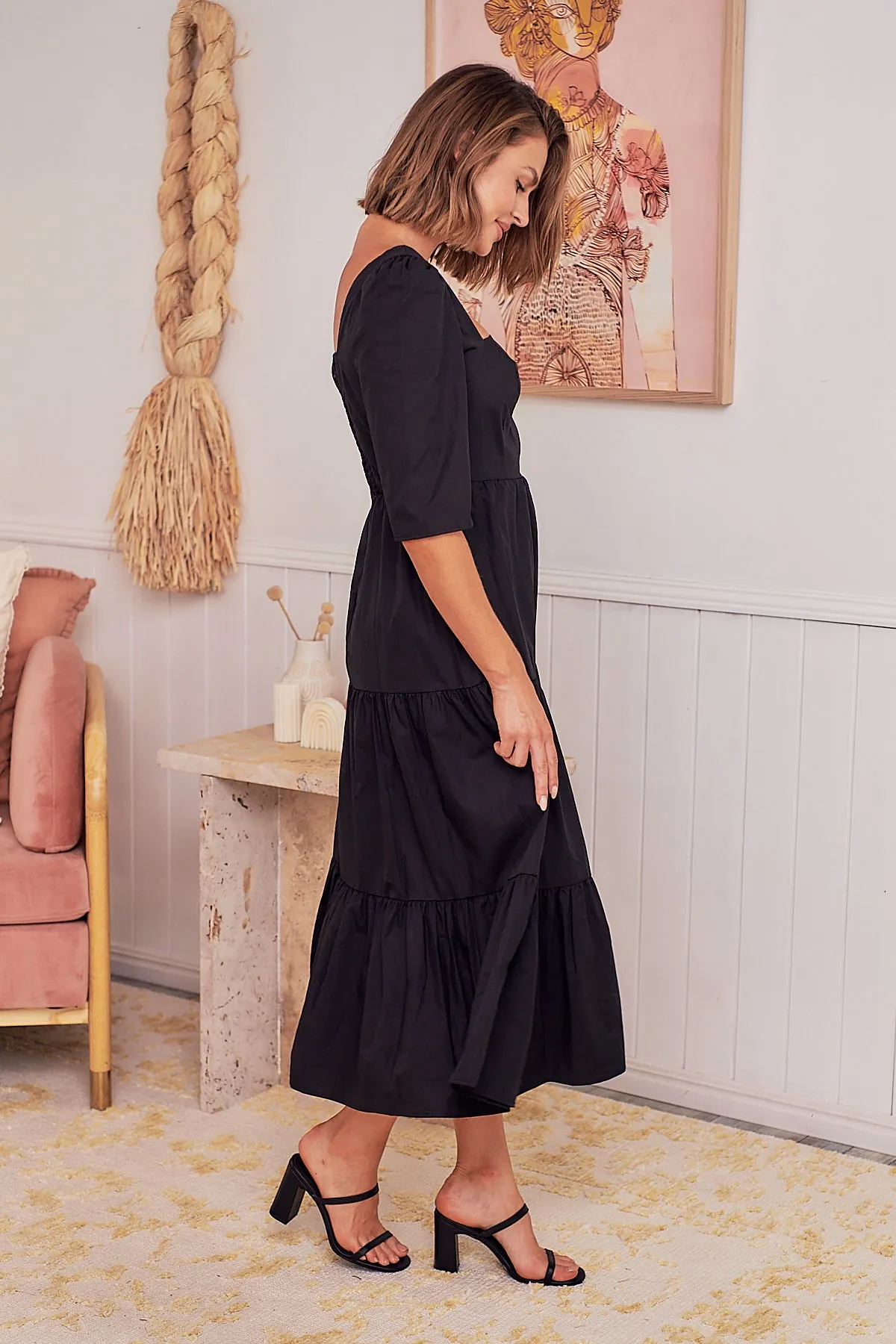 Priscilla Black Tiered Maxi Dress