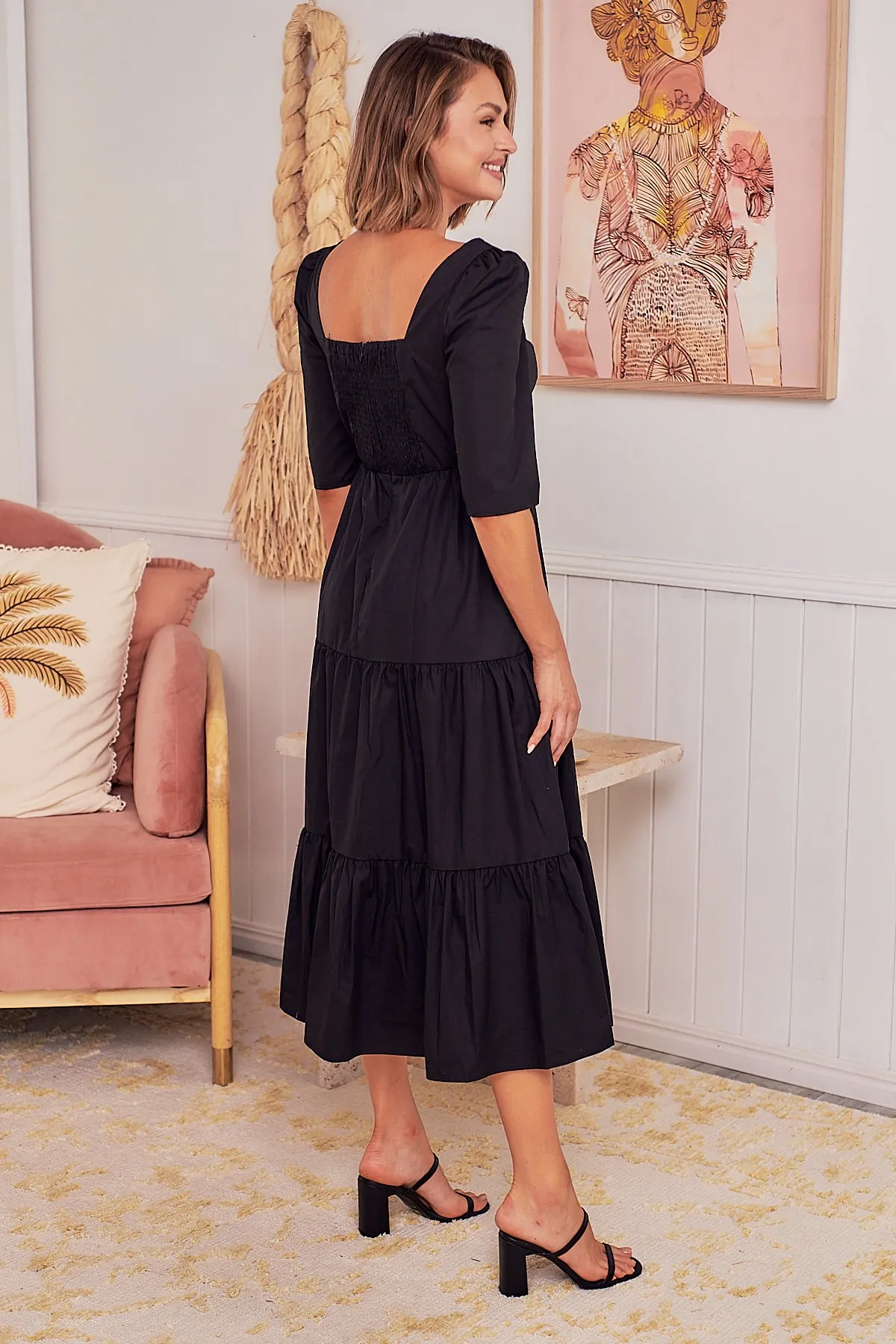 Priscilla Black Tiered Maxi Dress