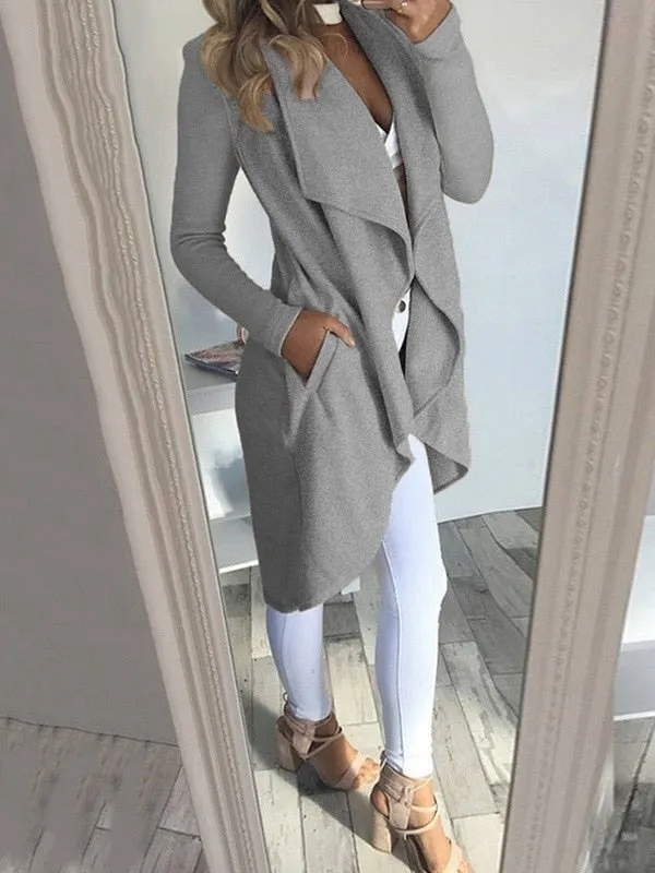 Purpdrank - Brand New Women Trench Fashion Women Slim Long Sleeve Casual Irregular Suit Coat Outwear Cardigan Solid Pocket Fashion Hot 2023