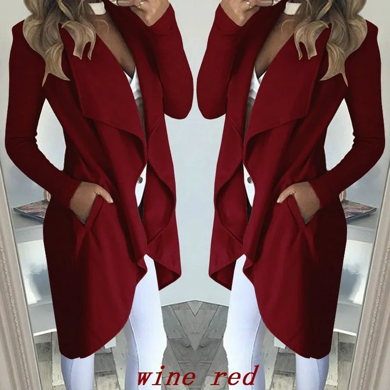 Purpdrank - Brand New Women Trench Fashion Women Slim Long Sleeve Casual Irregular Suit Coat Outwear Cardigan Solid Pocket Fashion Hot 2023