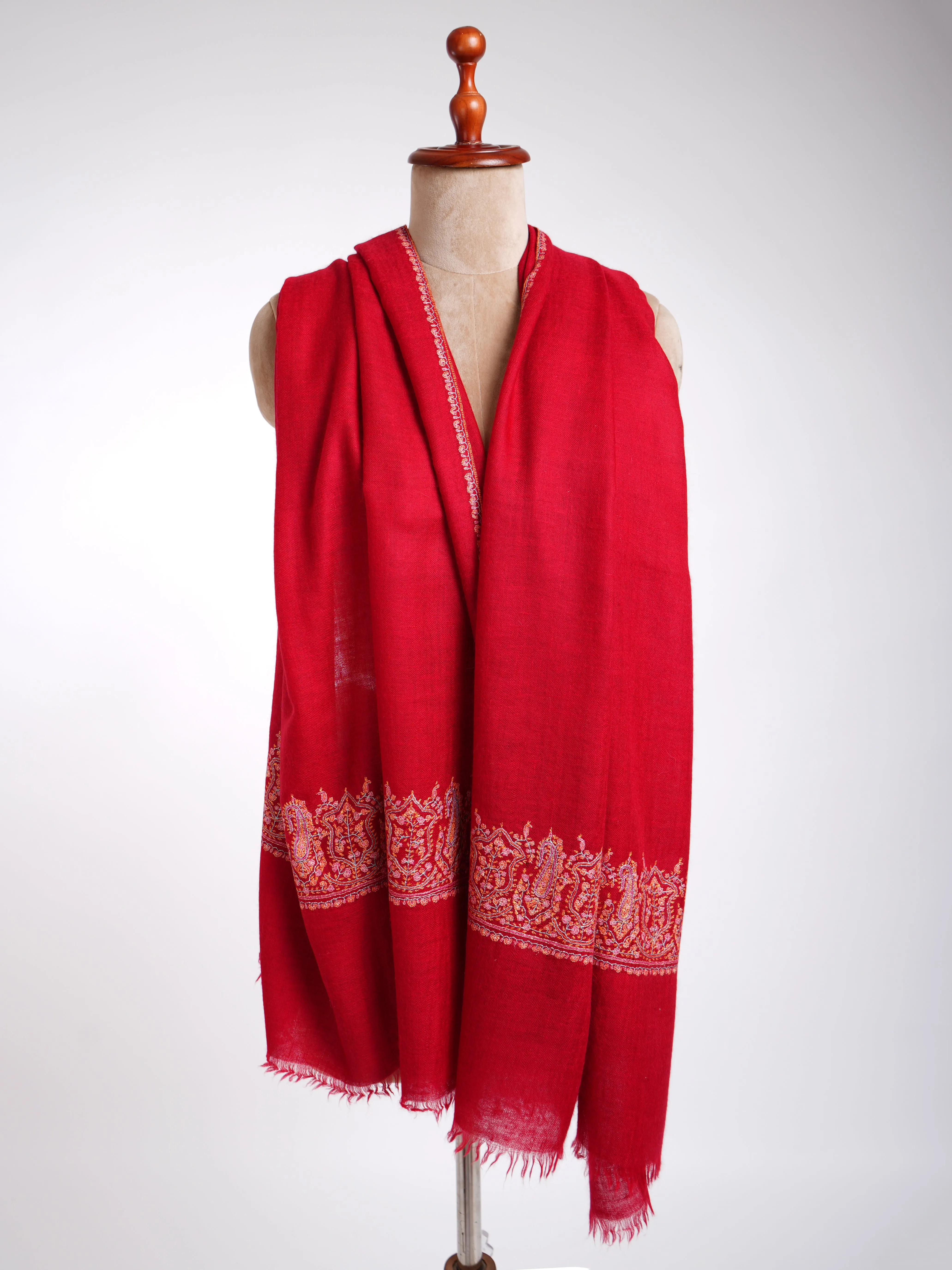 Red Embroidered Cashmere Scarf