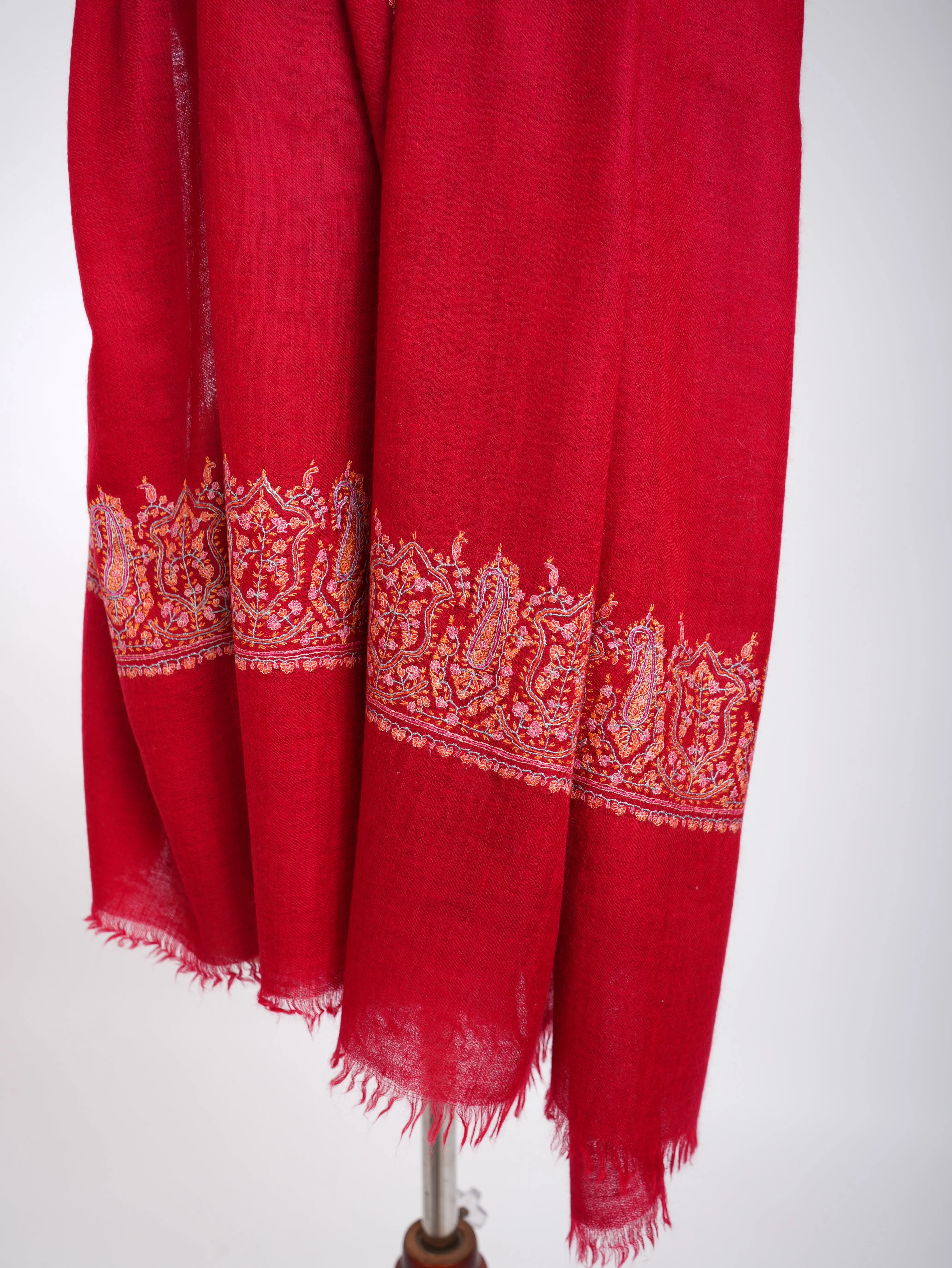 Red Embroidered Cashmere Scarf