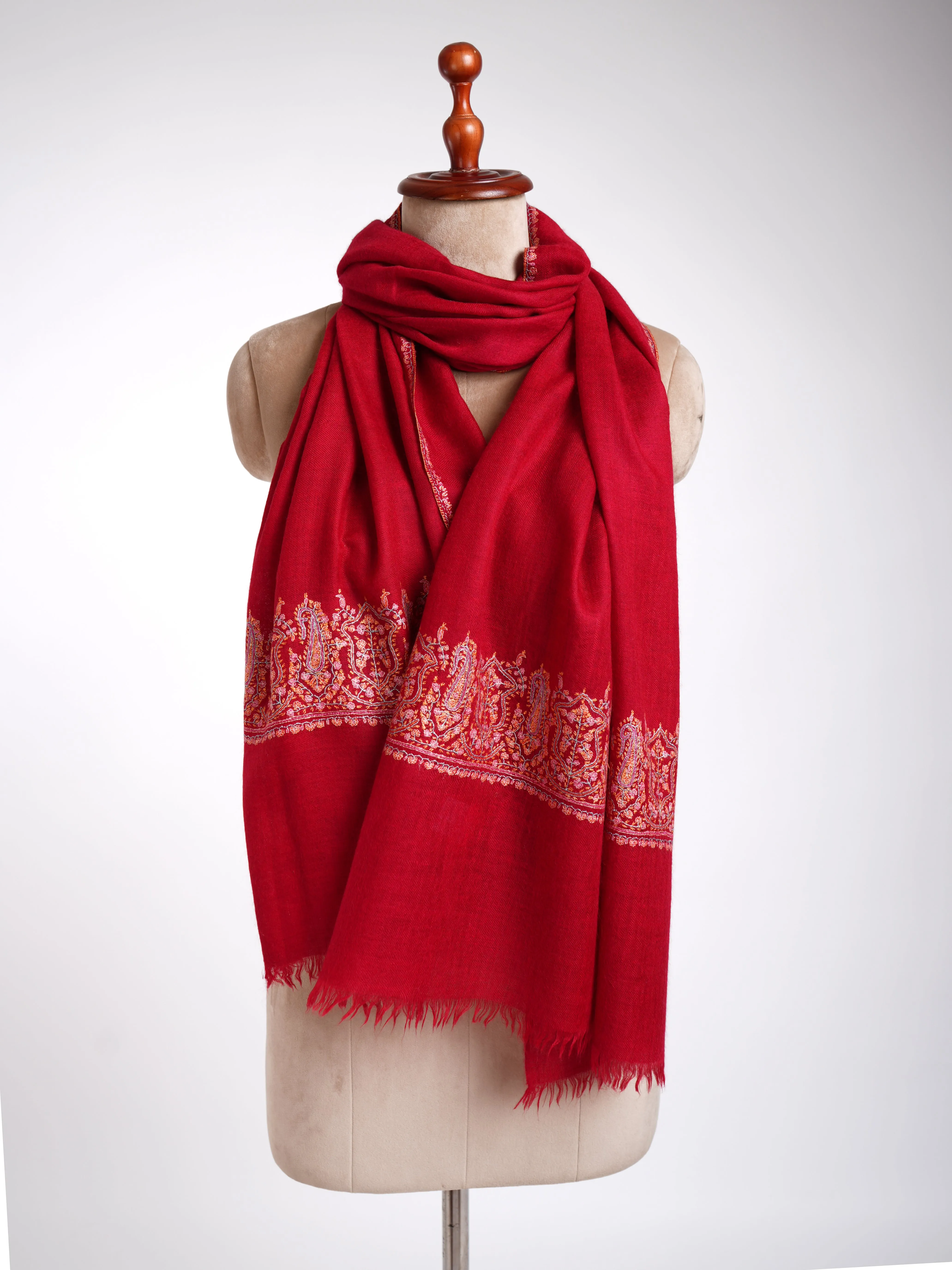 Red Embroidered Cashmere Scarf