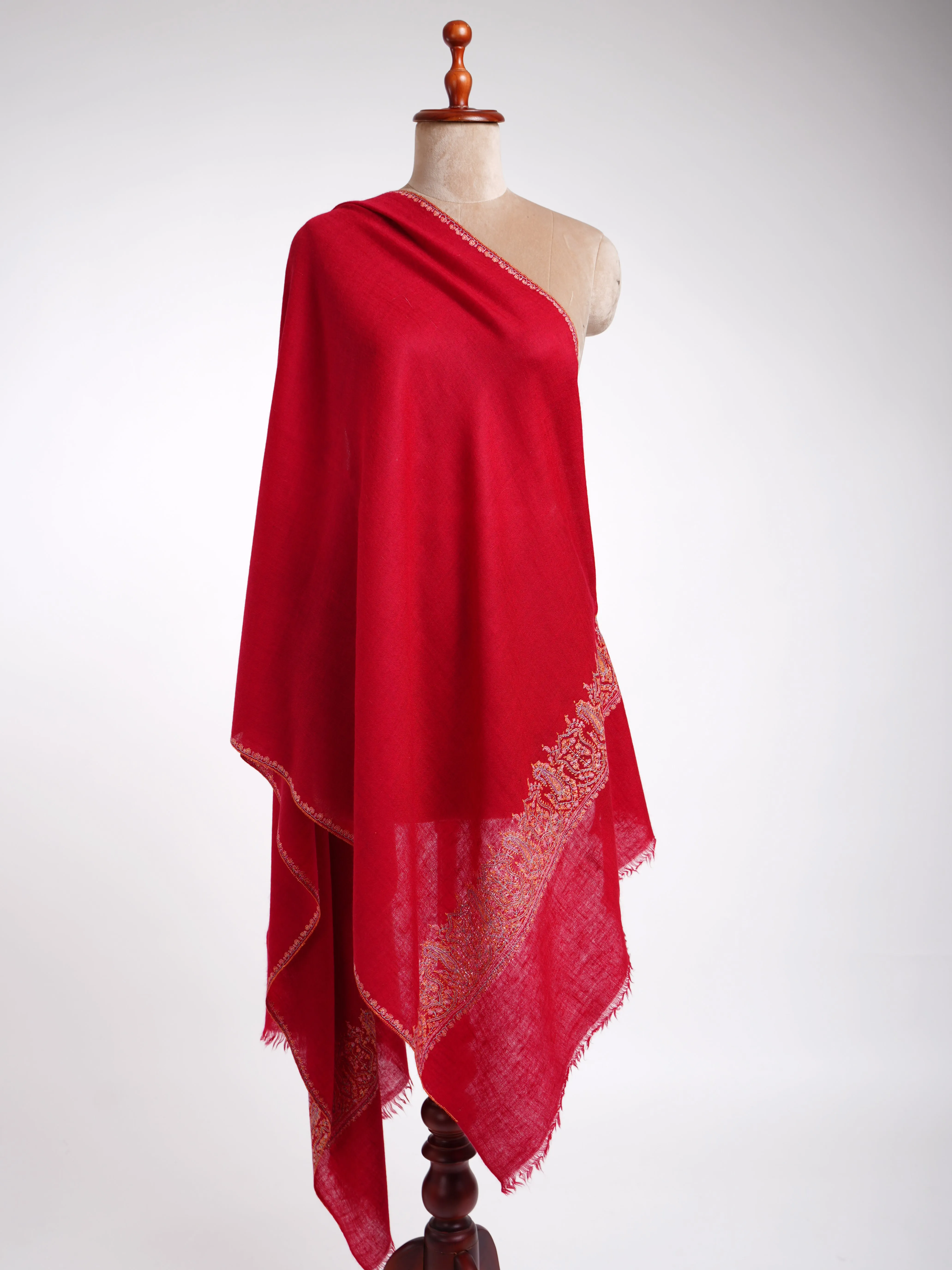 Red Embroidered Cashmere Scarf