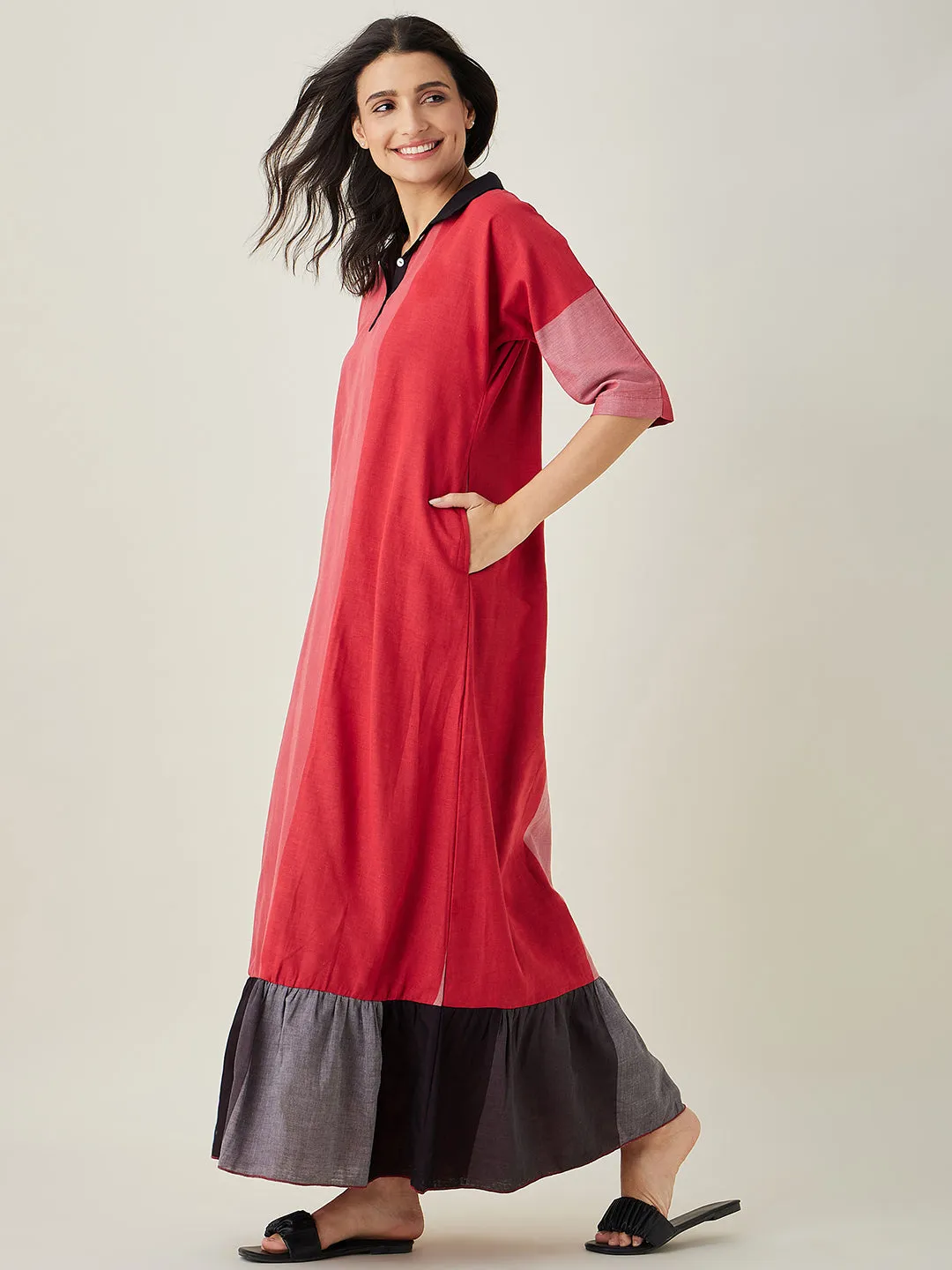 Red Pure Cotton Lounge Dress with Eye mask