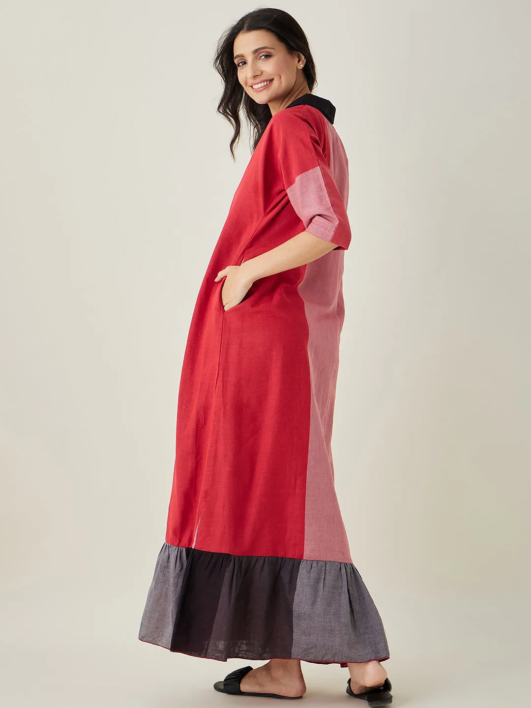 Red Pure Cotton Lounge Dress with Eye mask