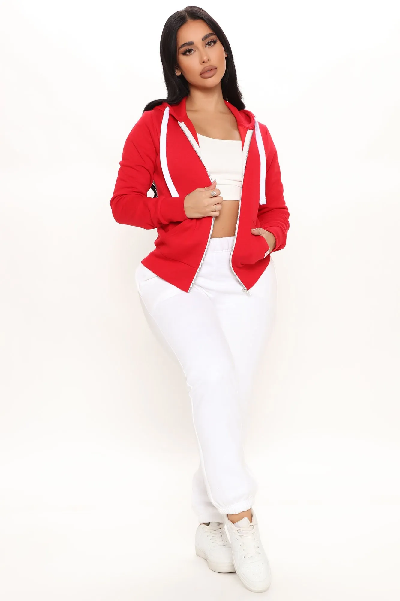 Relaxed Vibe Zip Up Jacket - Red