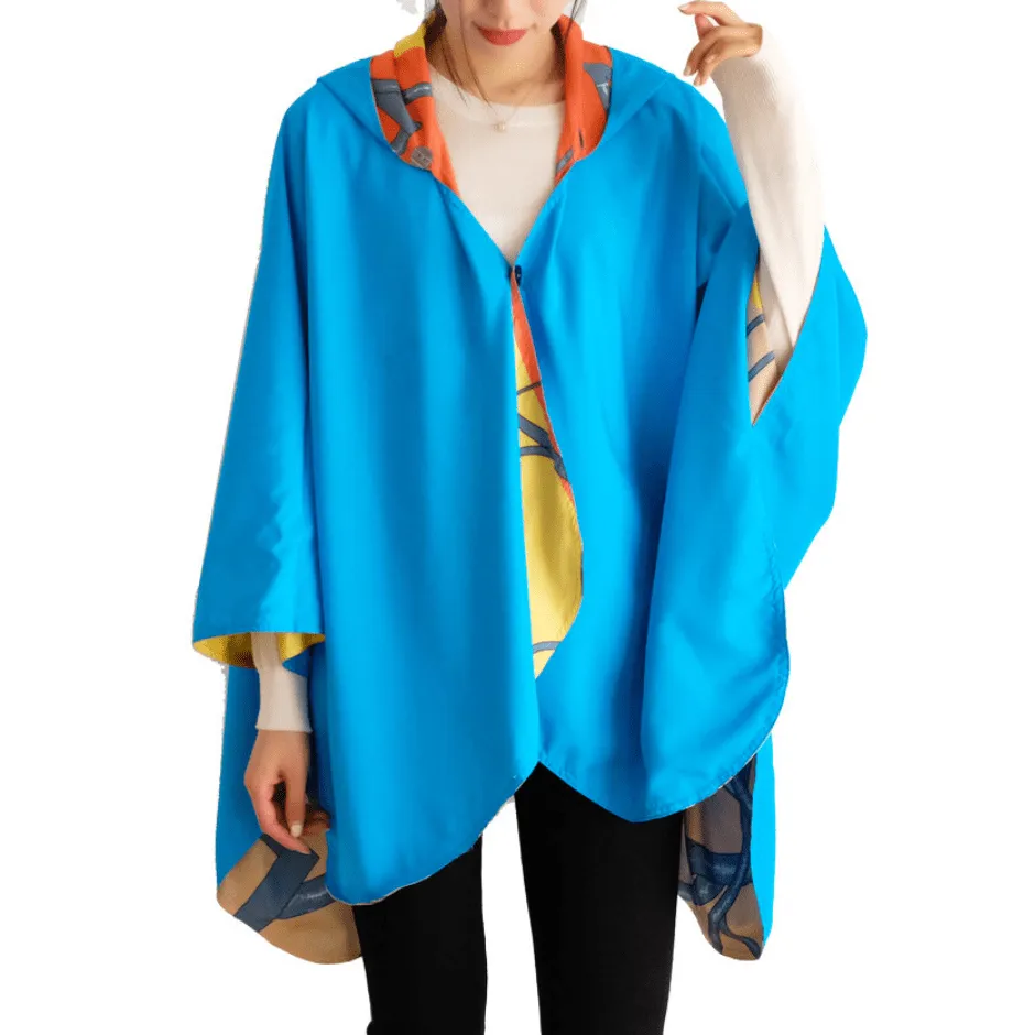 Reversible Rain Cape - Turquoise & Orange