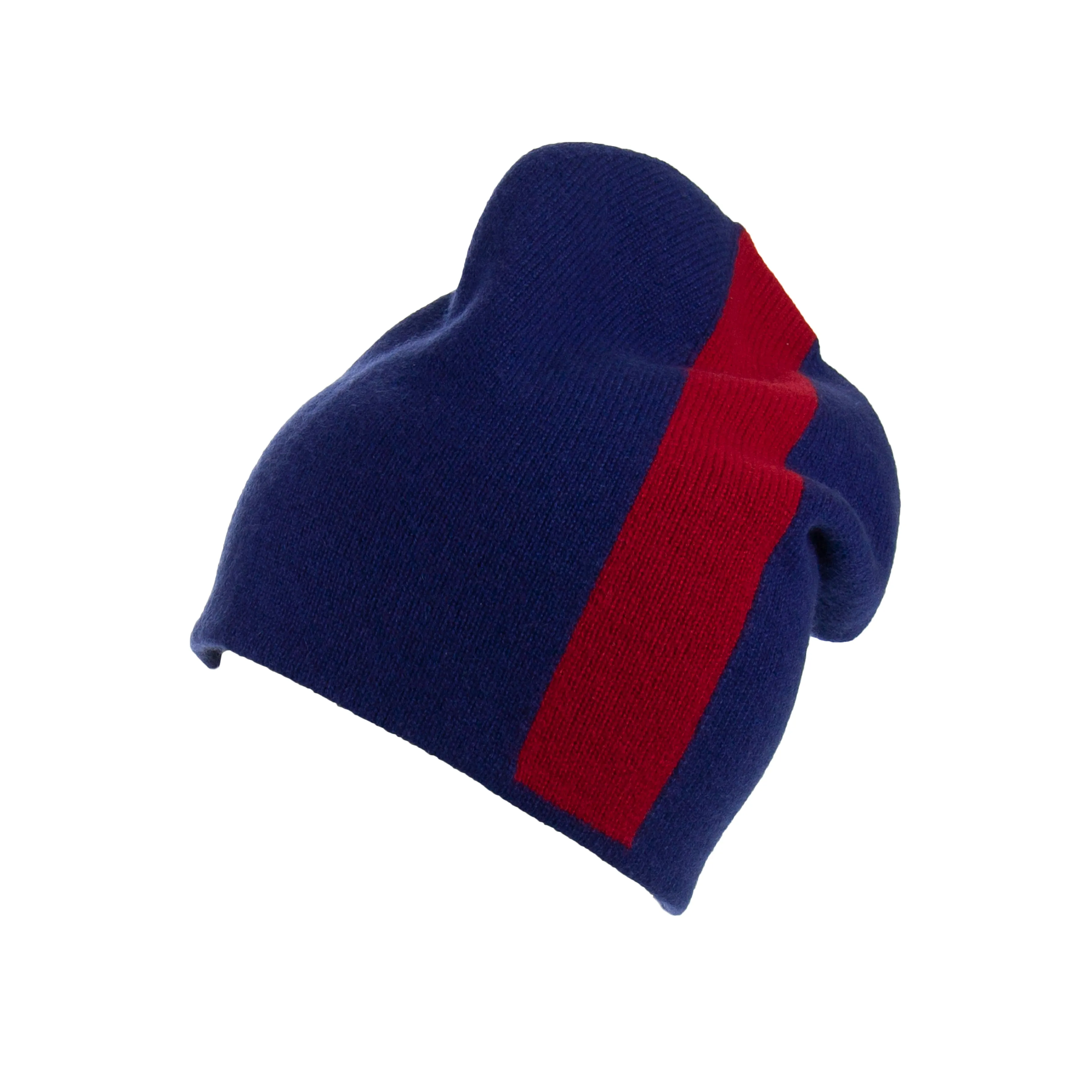 Reversible Slouchy Blue and Red Striped Cashmere Hat