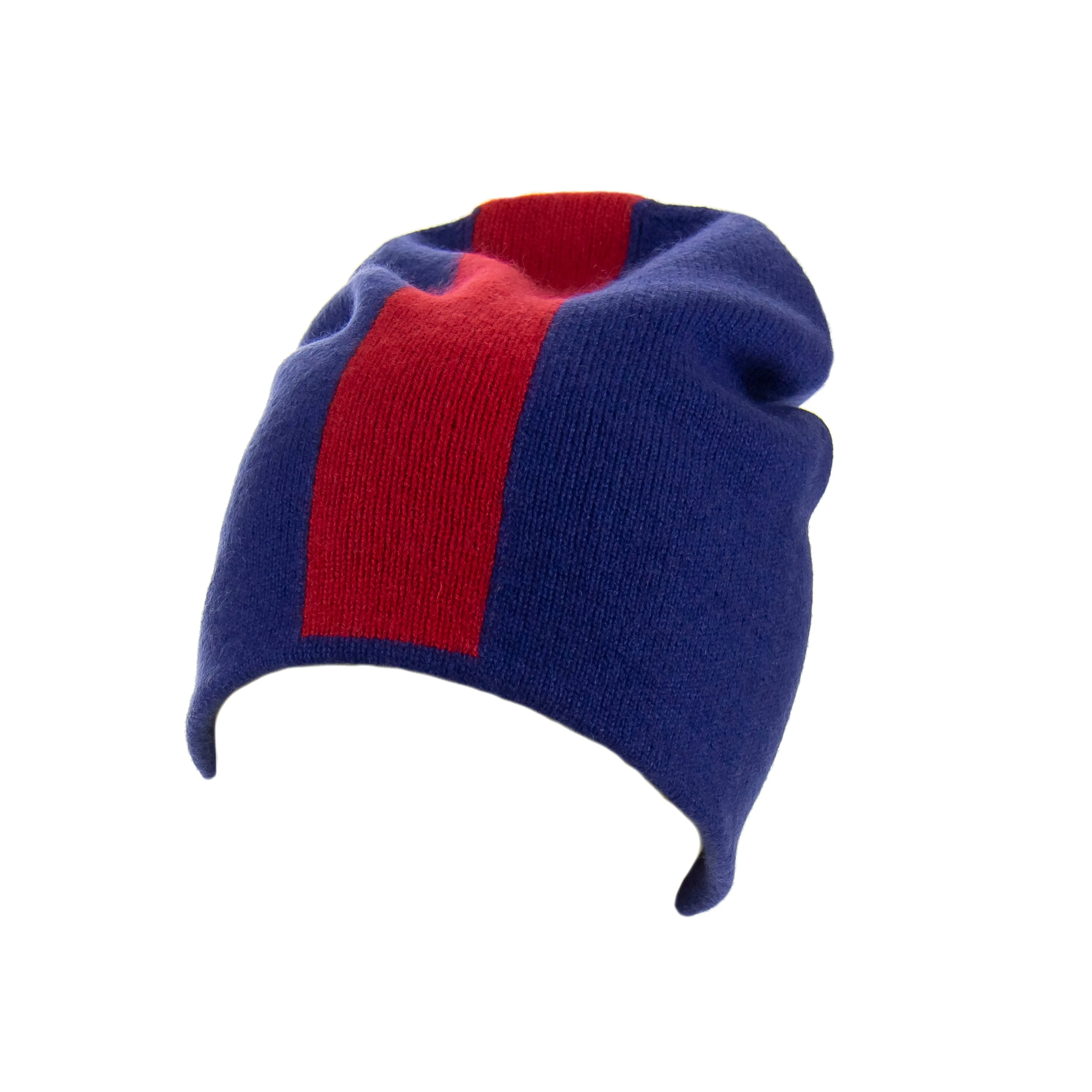 Reversible Slouchy Blue and Red Striped Cashmere Hat