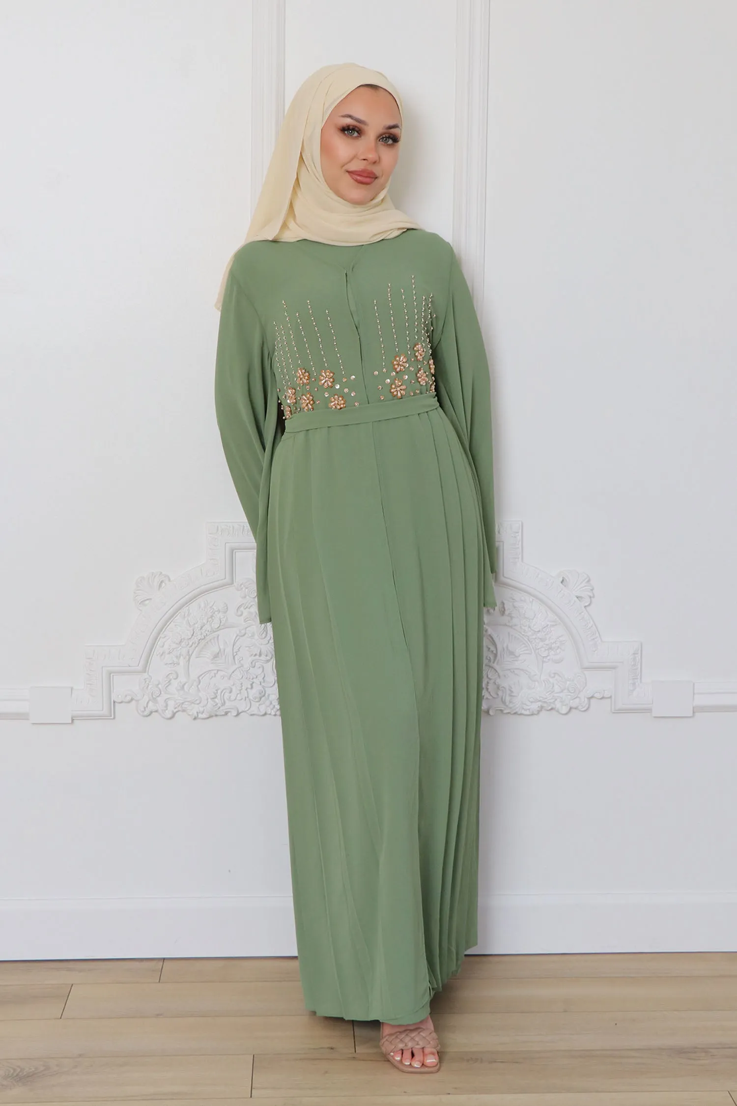 Rosalia Chiffon Layered Abaya - Matcha