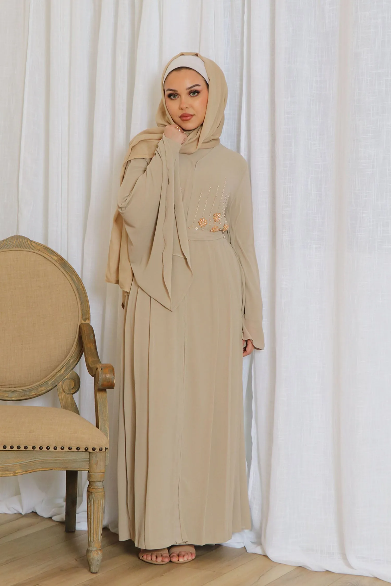 Rosalia Chiffon Layered Abaya - Sand