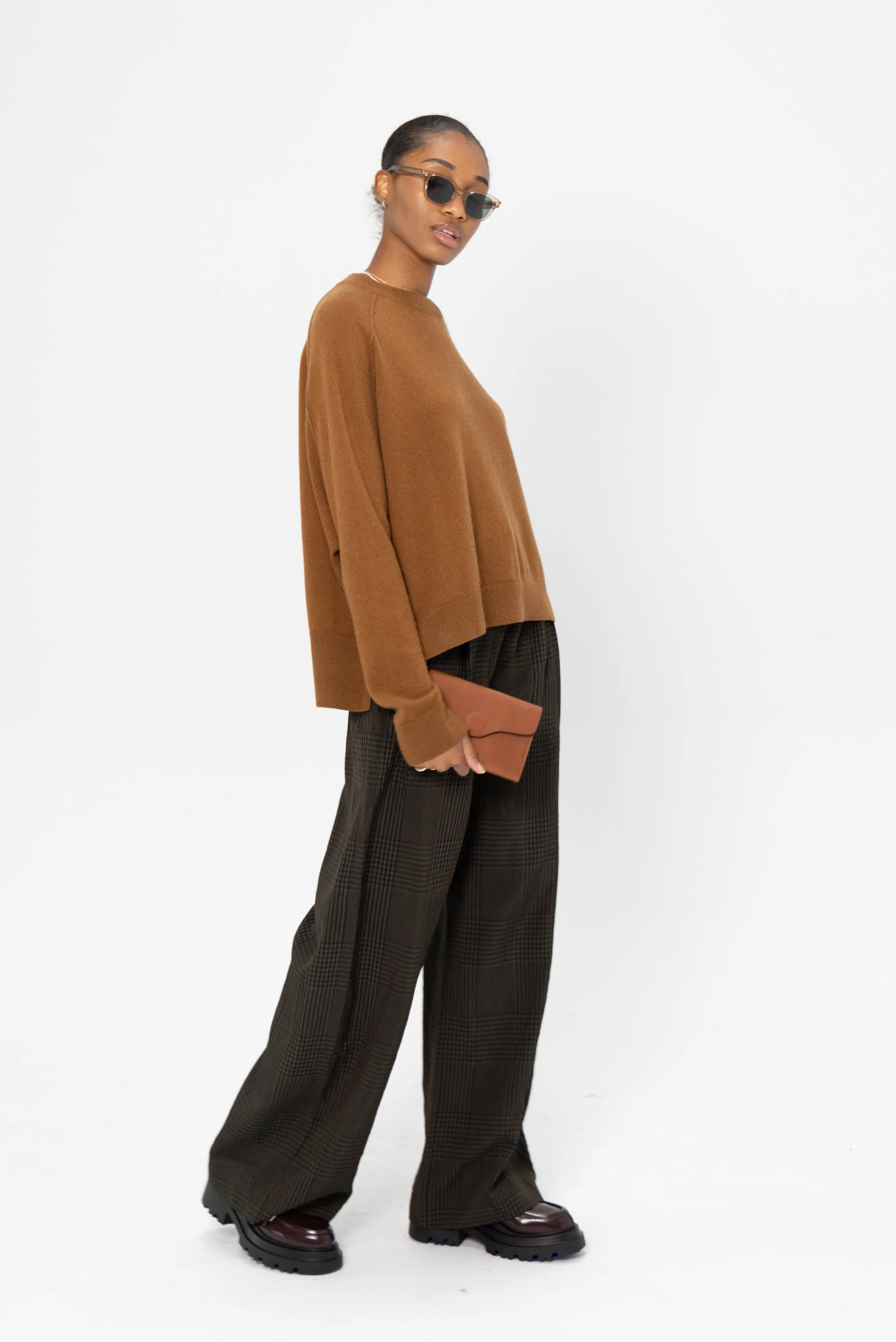 Round Neck Side Slit Sweater, Rust