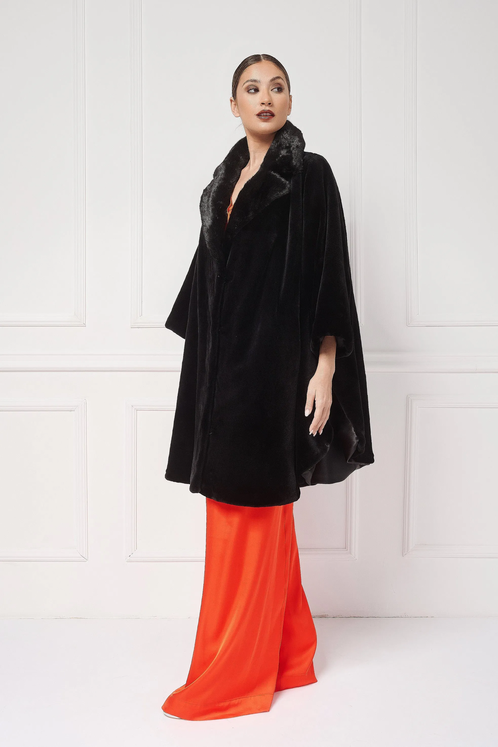 Sheared mink cape coat