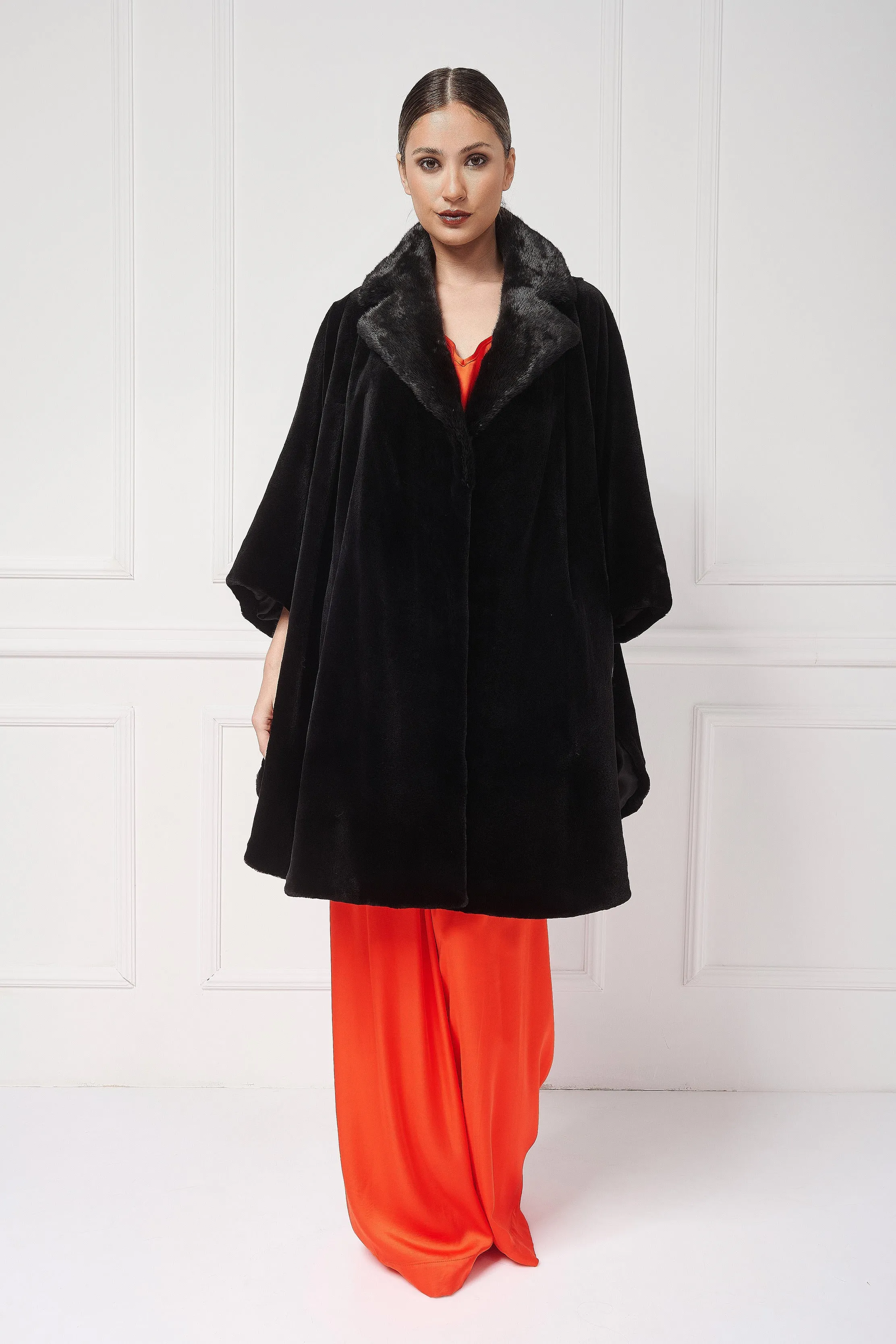 Sheared mink cape coat