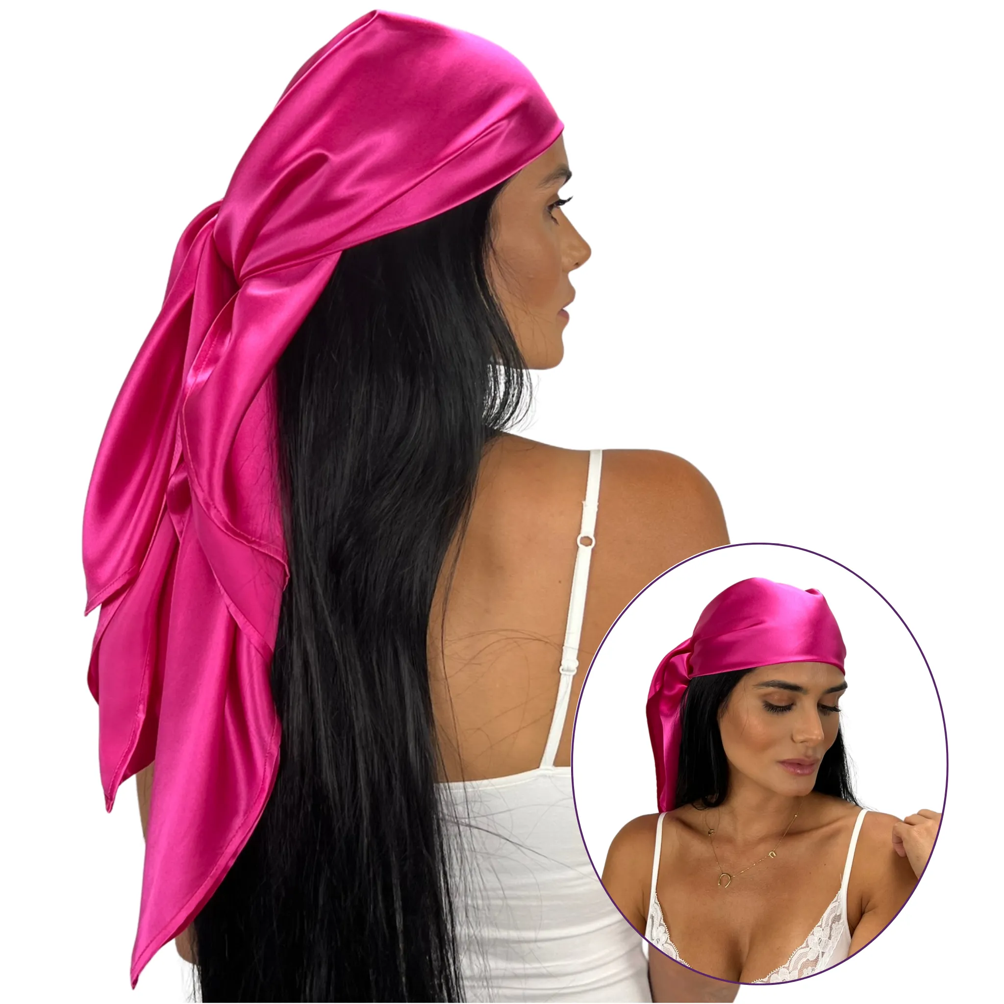 Silk Square Head Scarf - Magenta