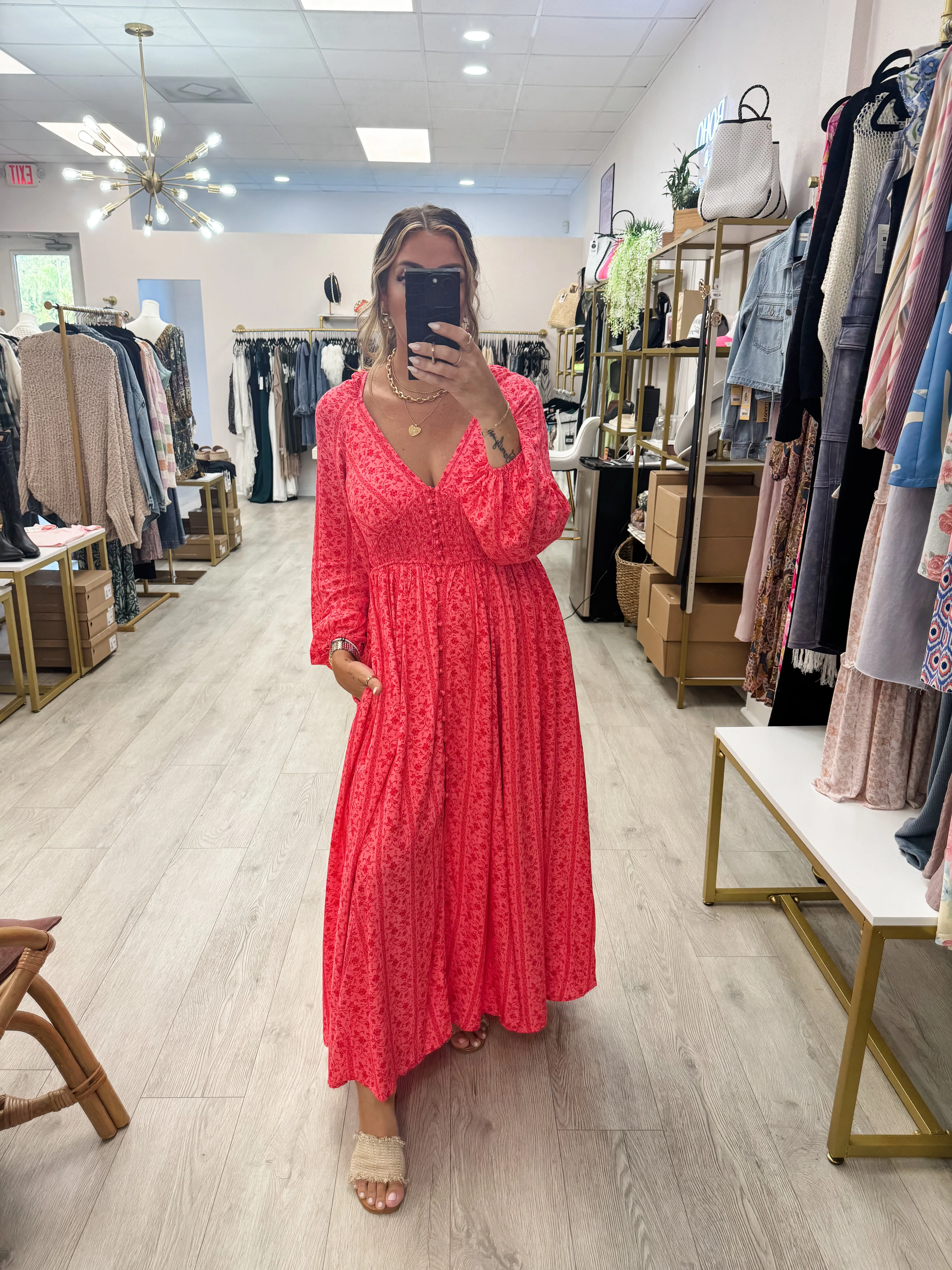 Smocked Button Down Maxi Dress