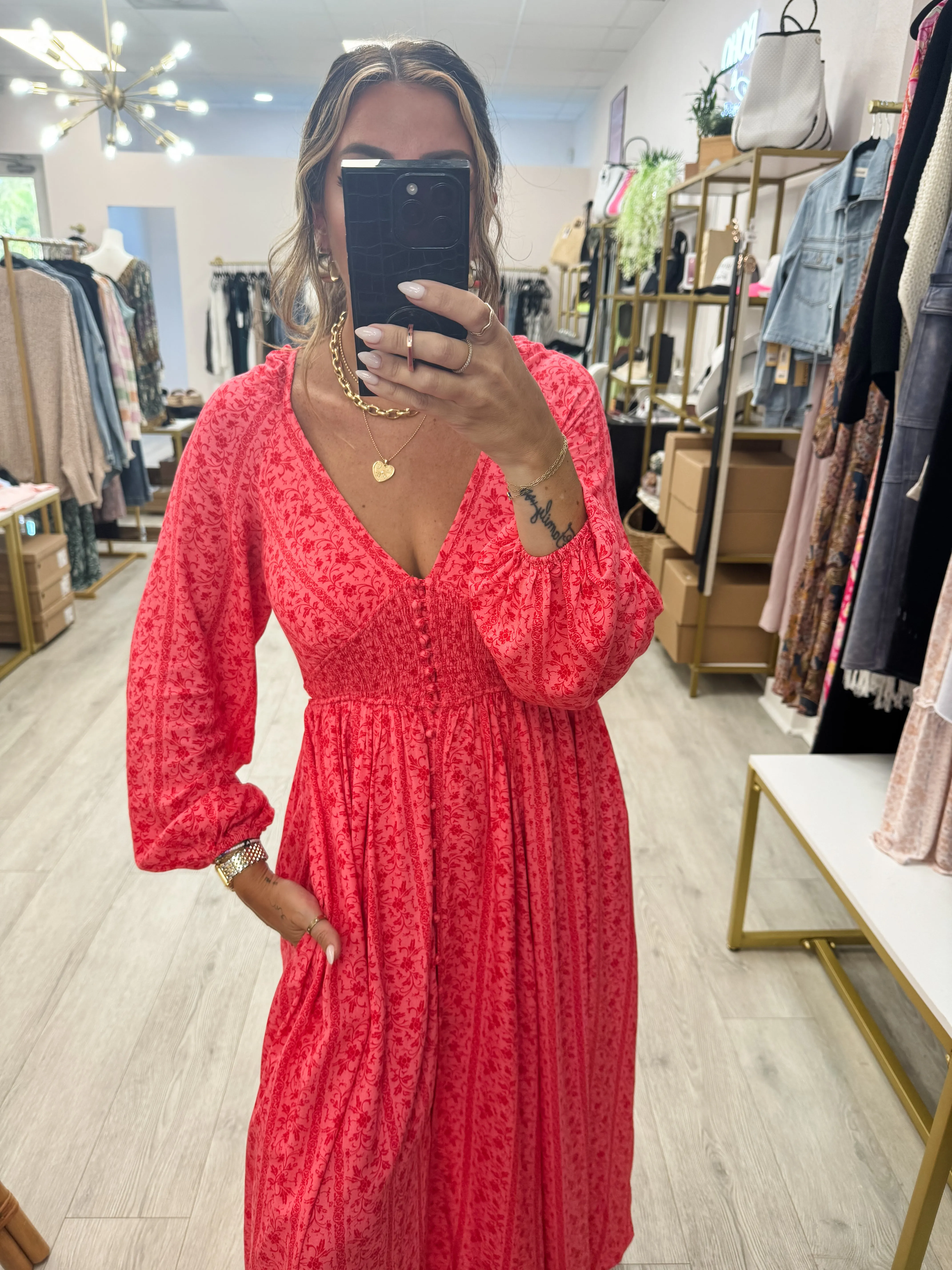 Smocked Button Down Maxi Dress