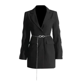 Spliced Diamonds Chic Blazers For Women Notched Collar Long Sleeve Tunic Patchwork Chain Blazer Female Clothing