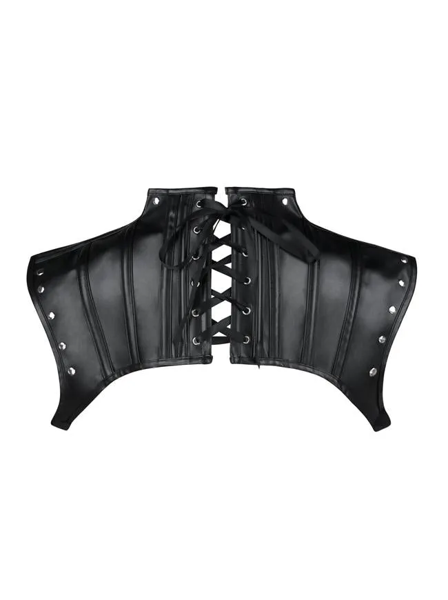 Steampunk Black High Neck Cap Sleeve Rivet Corset Shrug with Buckles