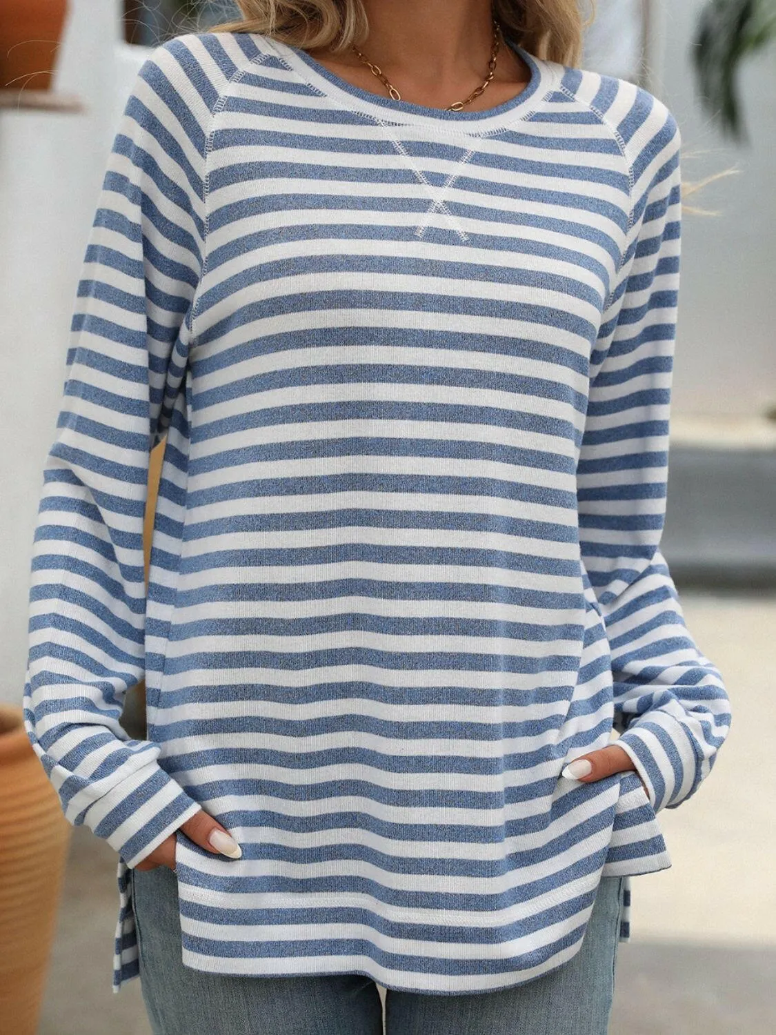 Striped Round Neck Long Sleeve T-Shirt