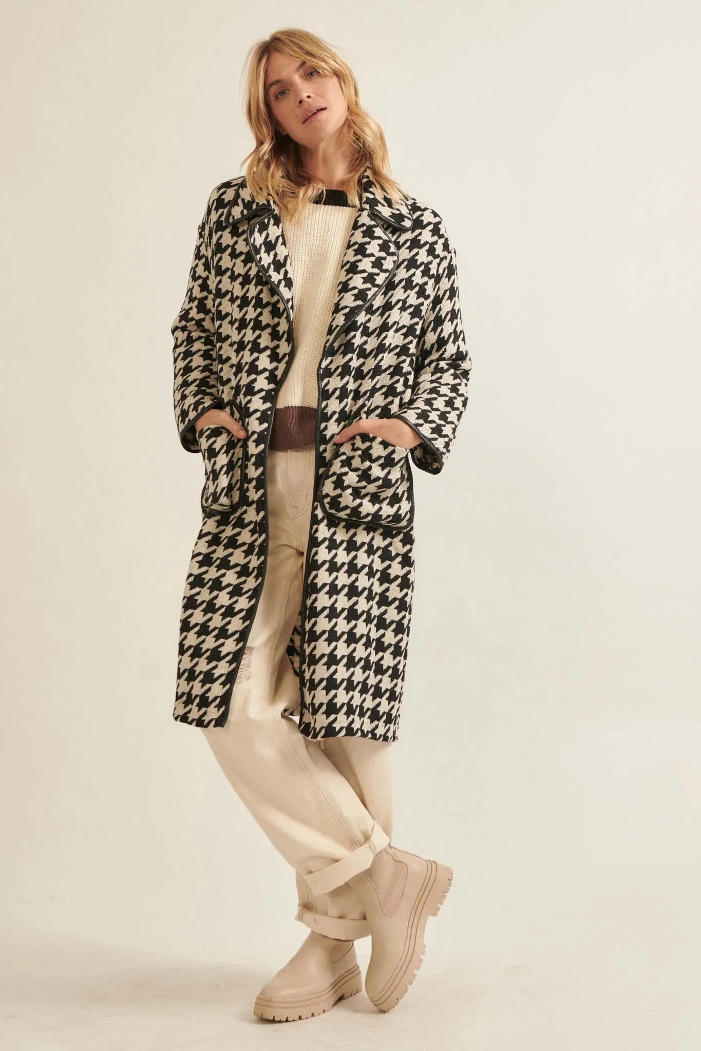 Style Hunter Houndstooth Tweed Overcoat