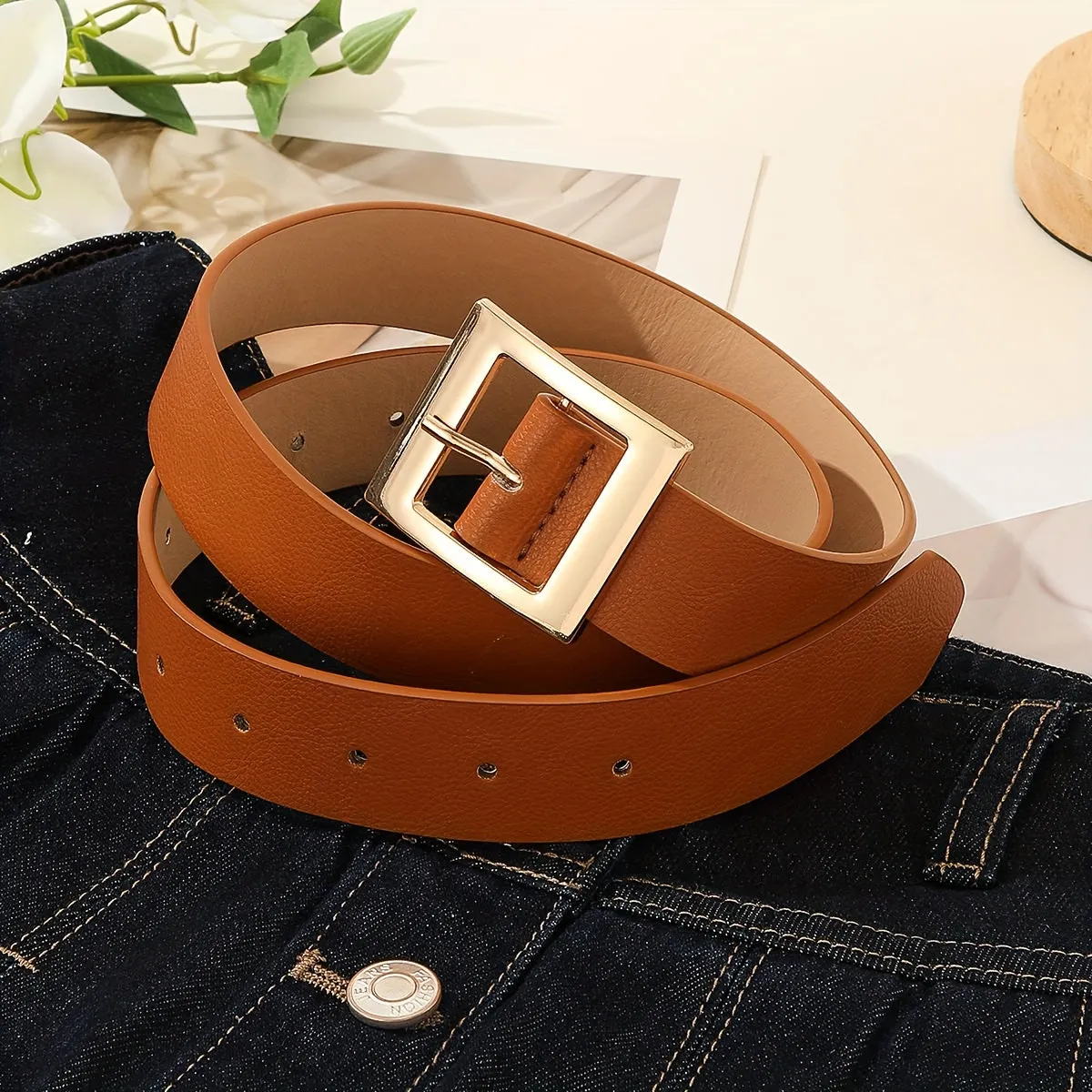 Stylish Embossed PU Belt for Womens Jeans and Coats