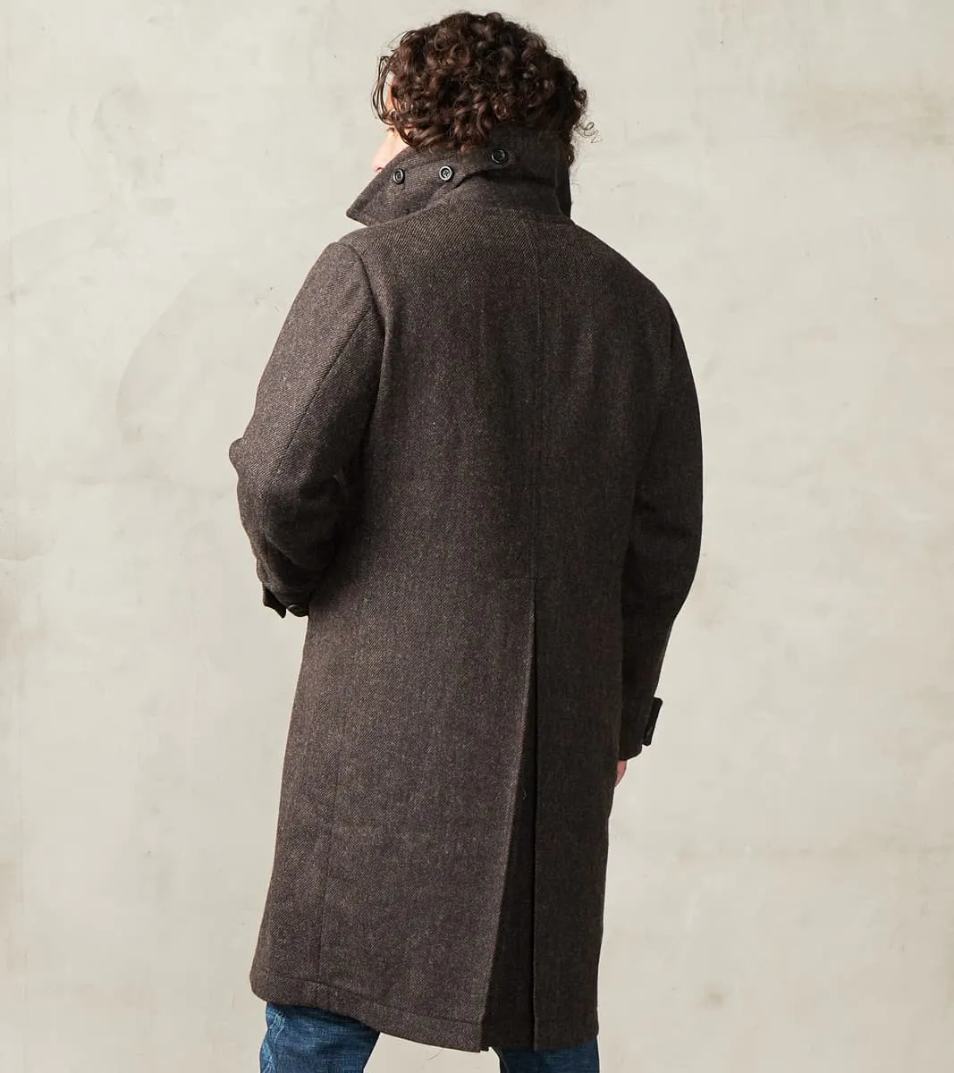 Swiss Army Overcoat - Fox Brothers® Dark Walnut Brown Tweed Twill