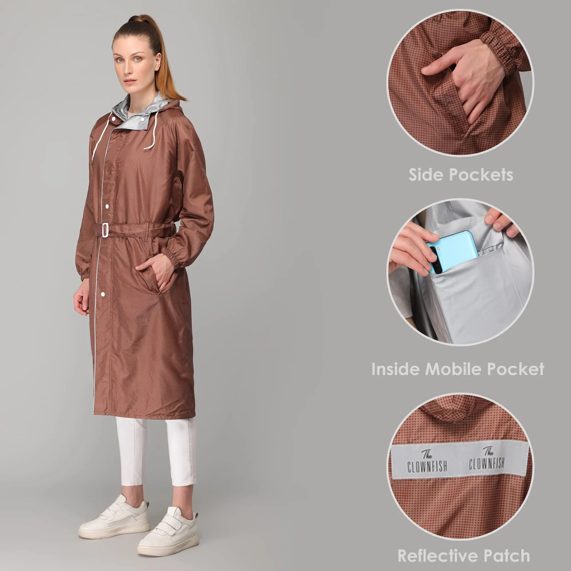 The Clownfish by STRAUSS Raincoats for Women Waterproof Reversible Double Layer. Brilliant Pro Series (Brown, XX-Large)