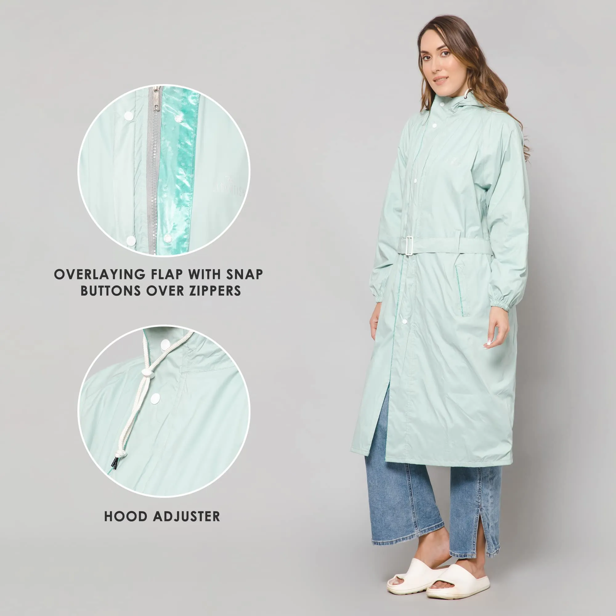 THE CLOWNFISH Polyester Raincoats For Women Rain Coat For Women Longcoat Raincoat For Ladies Waterproof Reversible Double Layer. Aquashield Series (Pista Green, X-Large)