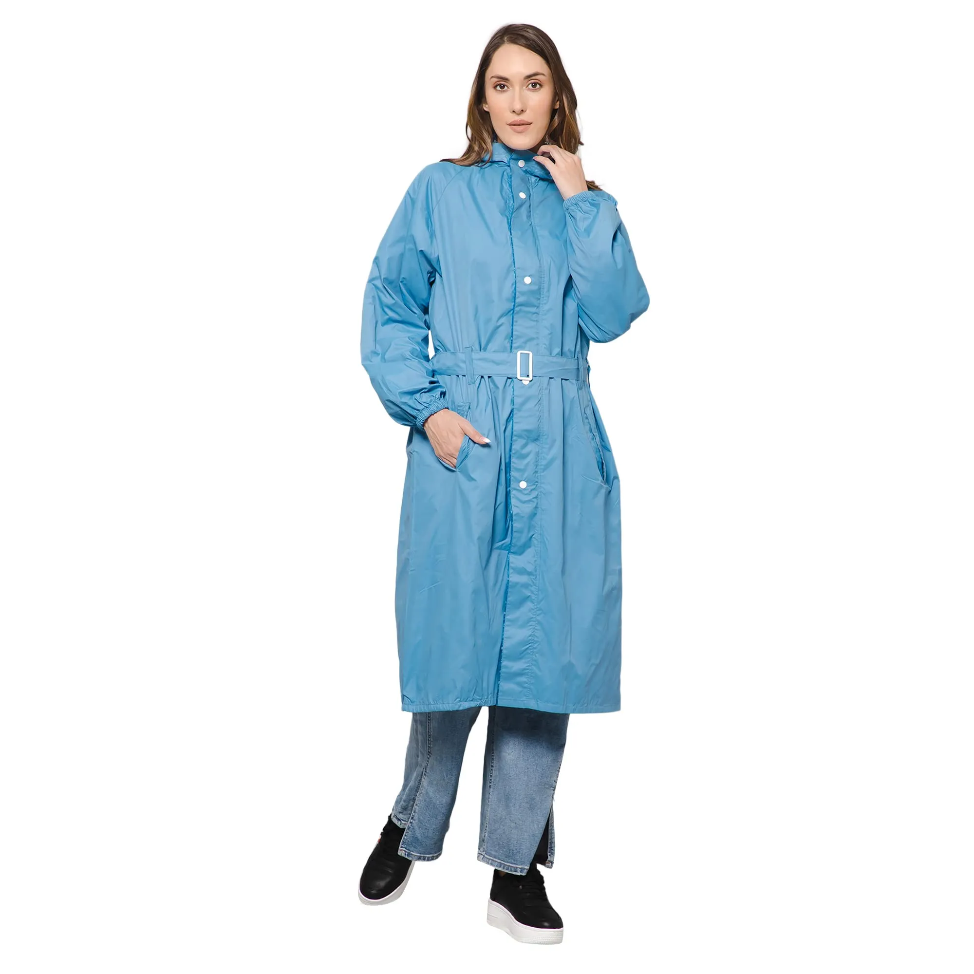 THE CLOWNFISH Polyester Raincoats For Women Rain Coat For Women Longcoat Raincoat For Ladies Waterproof Reversible Double Layer. Aquashield Series (Skyblue, Xx-Large)