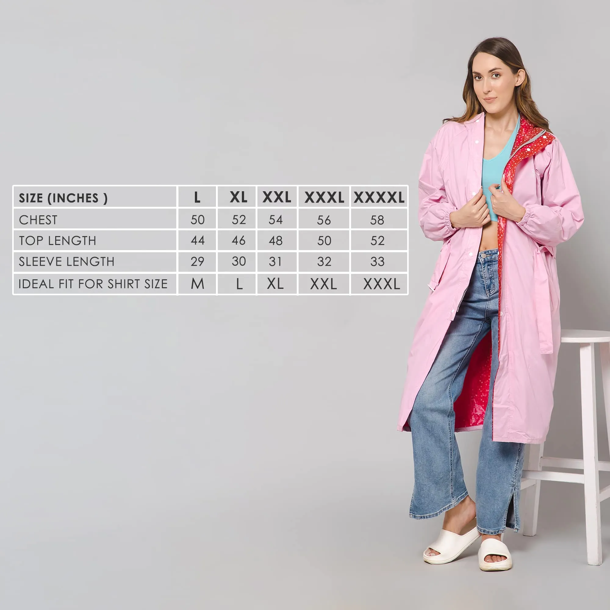 THE CLOWNFISH Polyester Women's Raincoat | Waterproof And Reversible | Lightweight Packable Long Coat - Aquashield Series - Baby Pink (X Large)