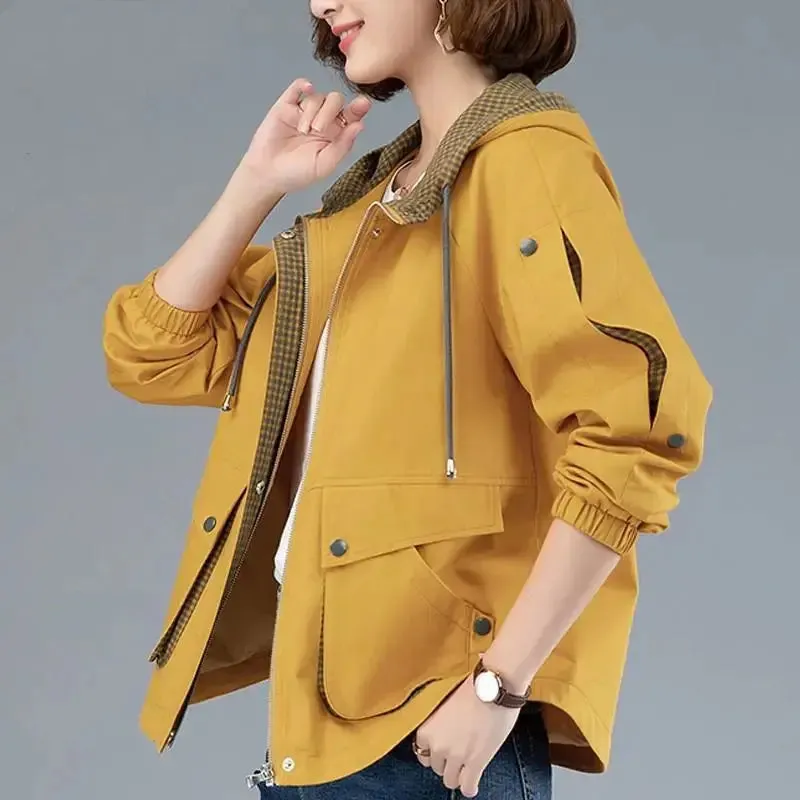 Uniwim Short Velvet Autumn Winter Trench Coat For Women Hooded Casual Plus Size Windbreaker Tops Loose Spring Jackets Female M-4XL