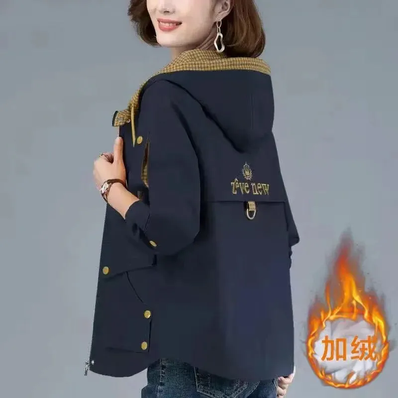 Uniwim Short Velvet Autumn Winter Trench Coat For Women Hooded Casual Plus Size Windbreaker Tops Loose Spring Jackets Female M-4XL