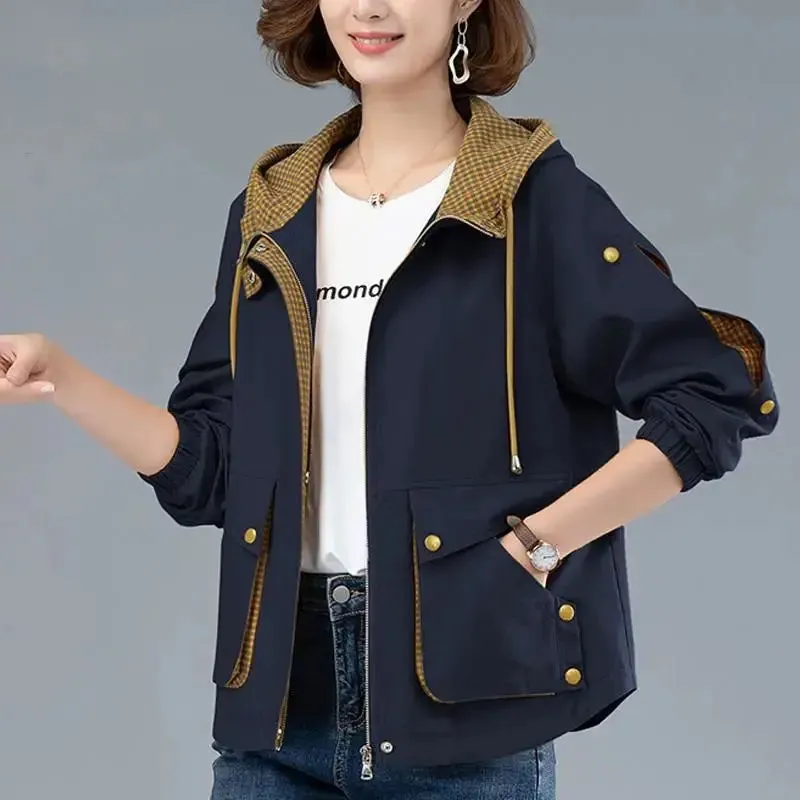 Uniwim Short Velvet Autumn Winter Trench Coat For Women Hooded Casual Plus Size Windbreaker Tops Loose Spring Jackets Female M-4XL