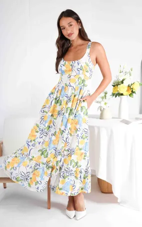 Vanderla Maxi Dress - White Lemon Print