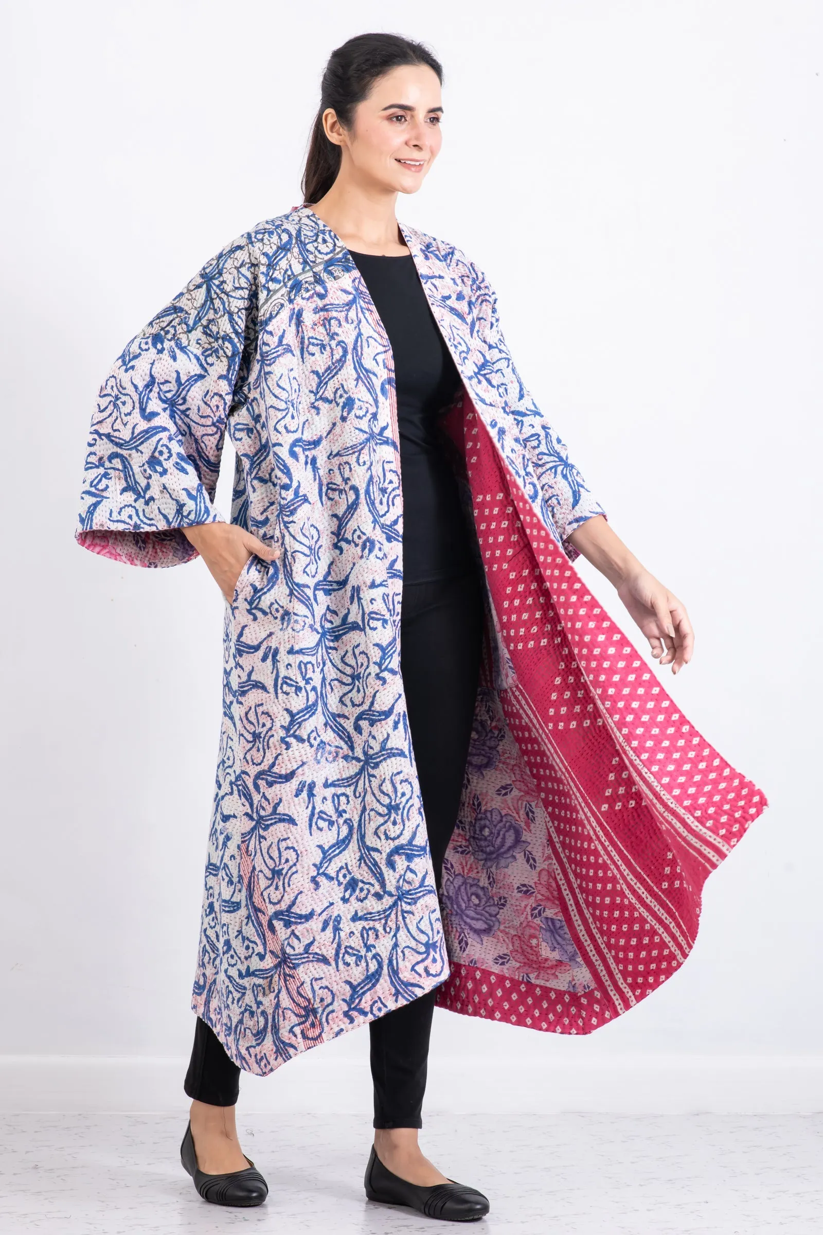 VINTAGE COTTON KANTHA KIMONO MAXI